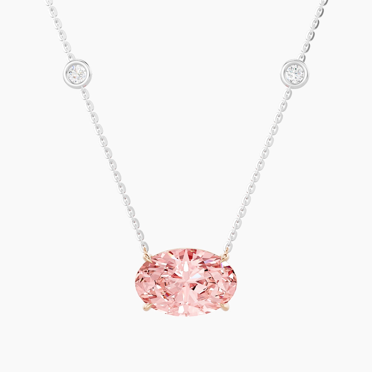 Solitaire with Sautoir | 18k White & Rose Gold 3 ct Pink Lab Diamond Oval Pendant