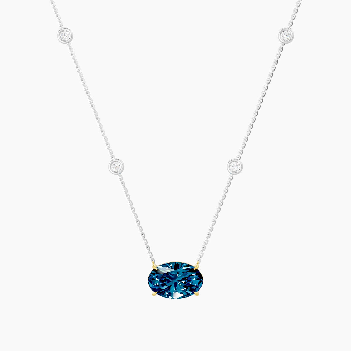 Solitaire with Sautoir | 18k White & Yellow Gold 3 ct Blue Lab Diamond Oval Pendant