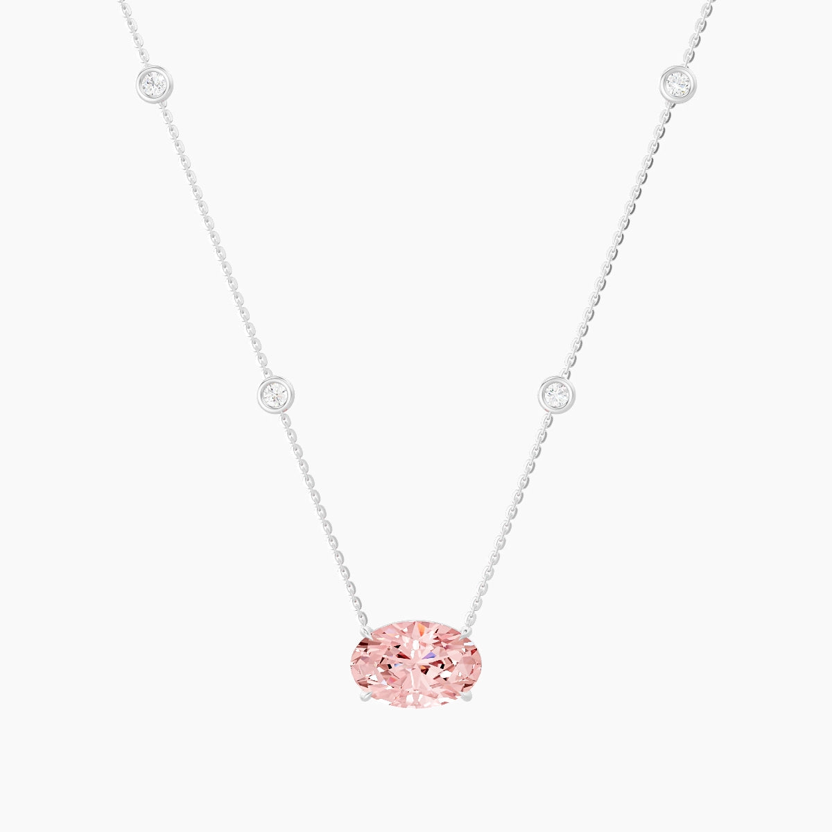 Solitaire with Sautoir | 18k White Gold 3 ct Pink Lab Diamond Oval Pendant