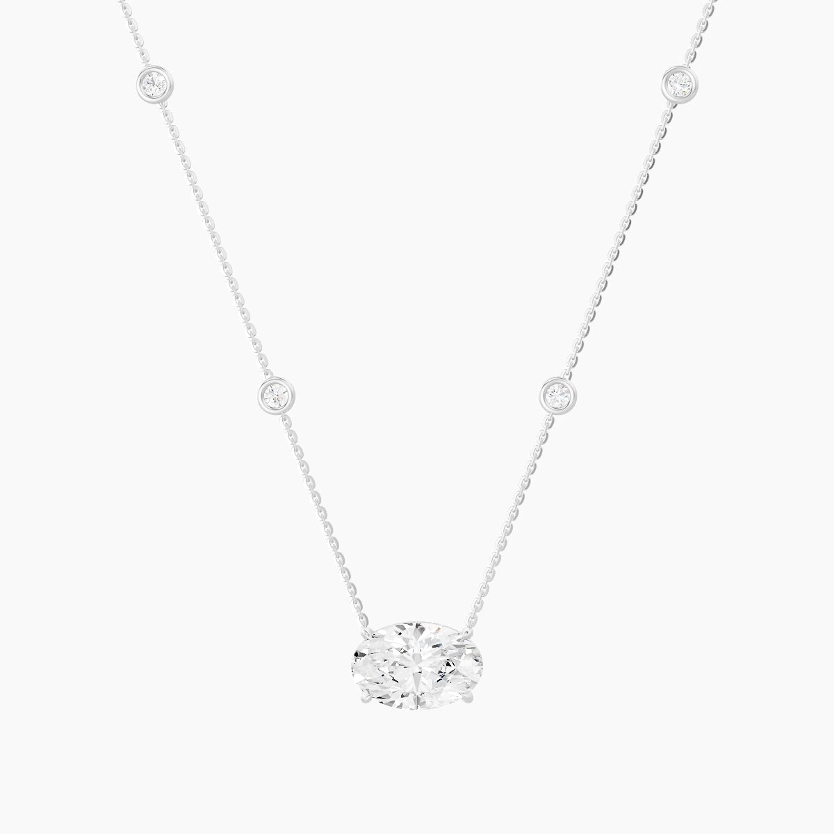 Solitaire with Sautoir | 18k White Gold 3 ct White Lab Diamond Oval Pendant