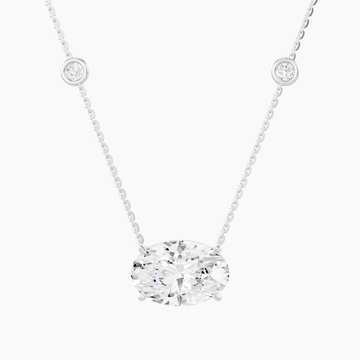 Solitaire with Sautoir | 18k White Gold 3 ct White Lab Diamond Oval Pendant