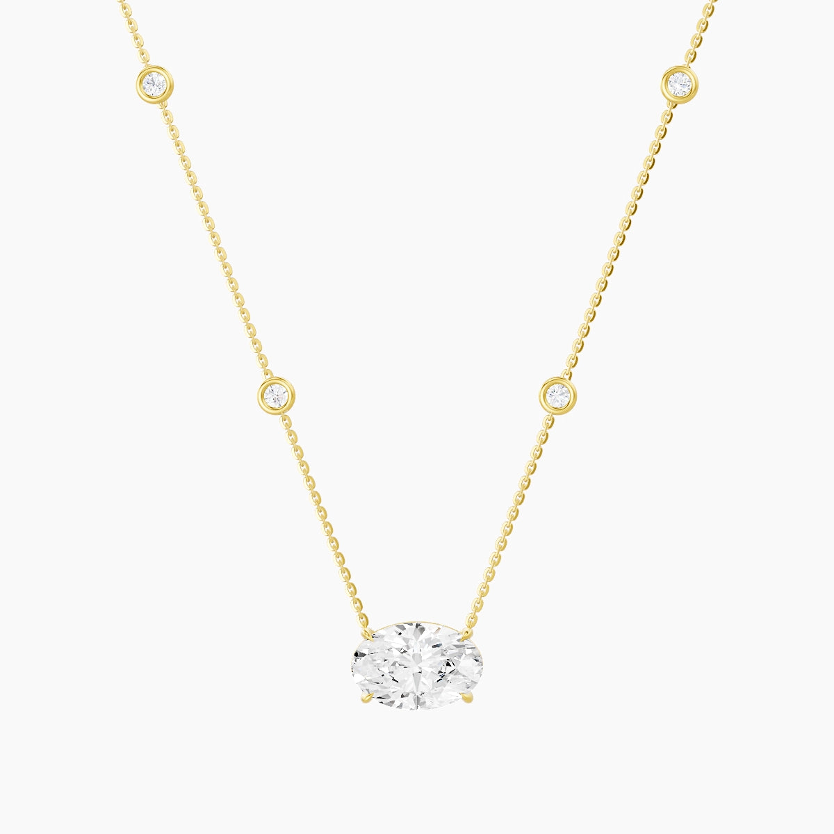Solitaire with Sautoir | 18k Yellow Gold 3 ct White Lab Diamond Oval Pendant