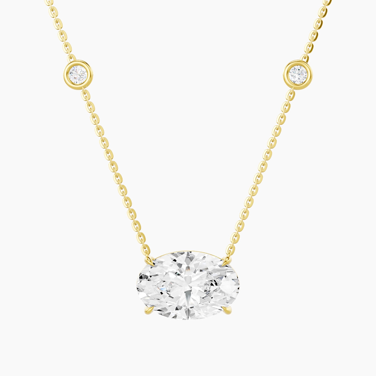 Solitaire with Sautoir | 18k Yellow Gold 3 ct White Lab Diamond Oval Pendant
