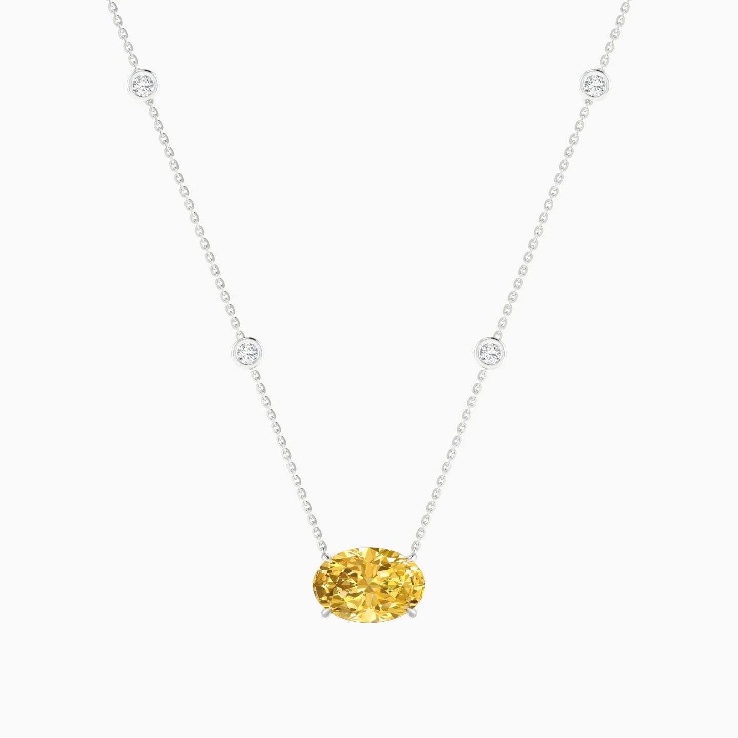 Solitaire with Sautoir | 18k White Gold 3 ct Yellow Lab Diamond Oval Cut Pendant