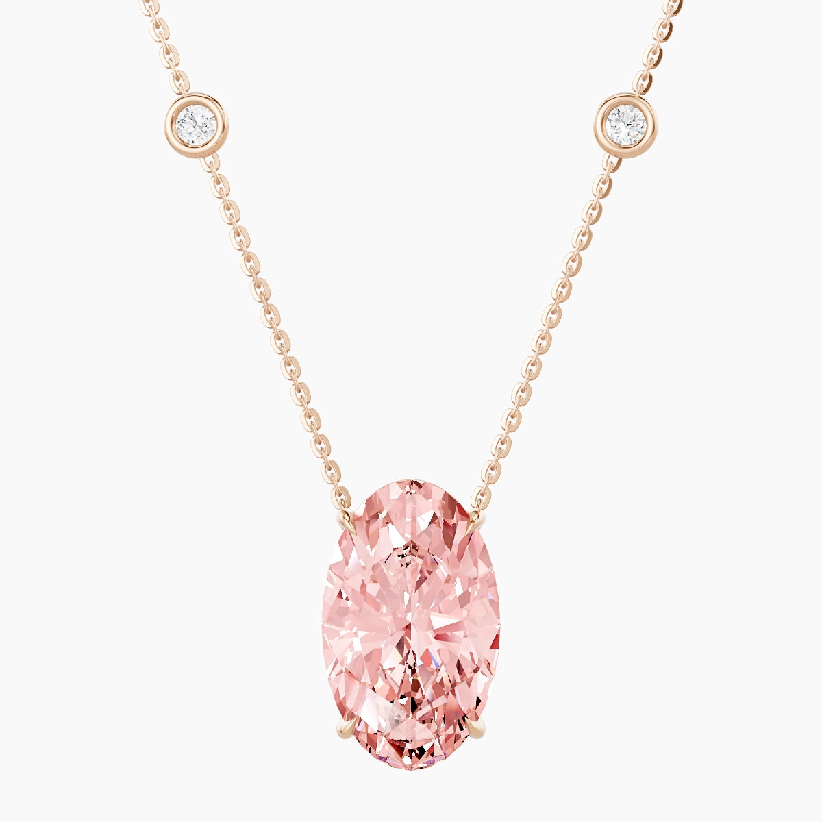 Solitaire with Sautoir | 18k Rose Gold 5 ct Pink Lab Diamond Oval Pendant