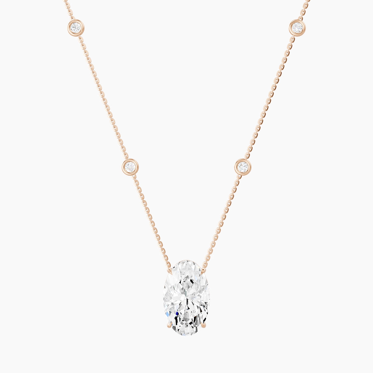Solitaire with Sautoir | 18k Rose Gold 5 ct White Lab Diamond Oval Pendant