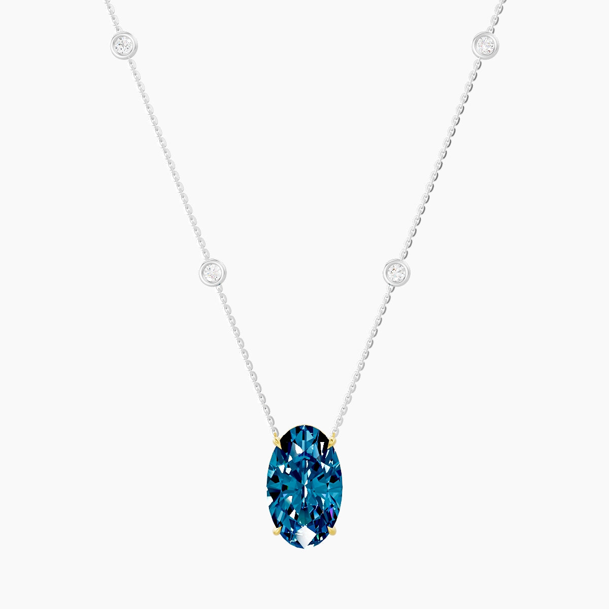 Solitaire with Sautoir | 18k White & Yellow Gold 5 ct Blue Lab Diamond Oval Pendant