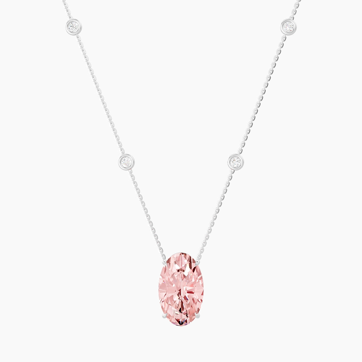 Solitaire with Sautoir | 18k White Gold 5 ct Pink Lab Diamond Oval Pendant