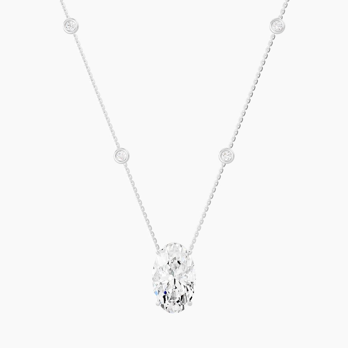Solitaire with Sautoir | 18k White Gold 5 ct White Lab Diamond Oval Pendant