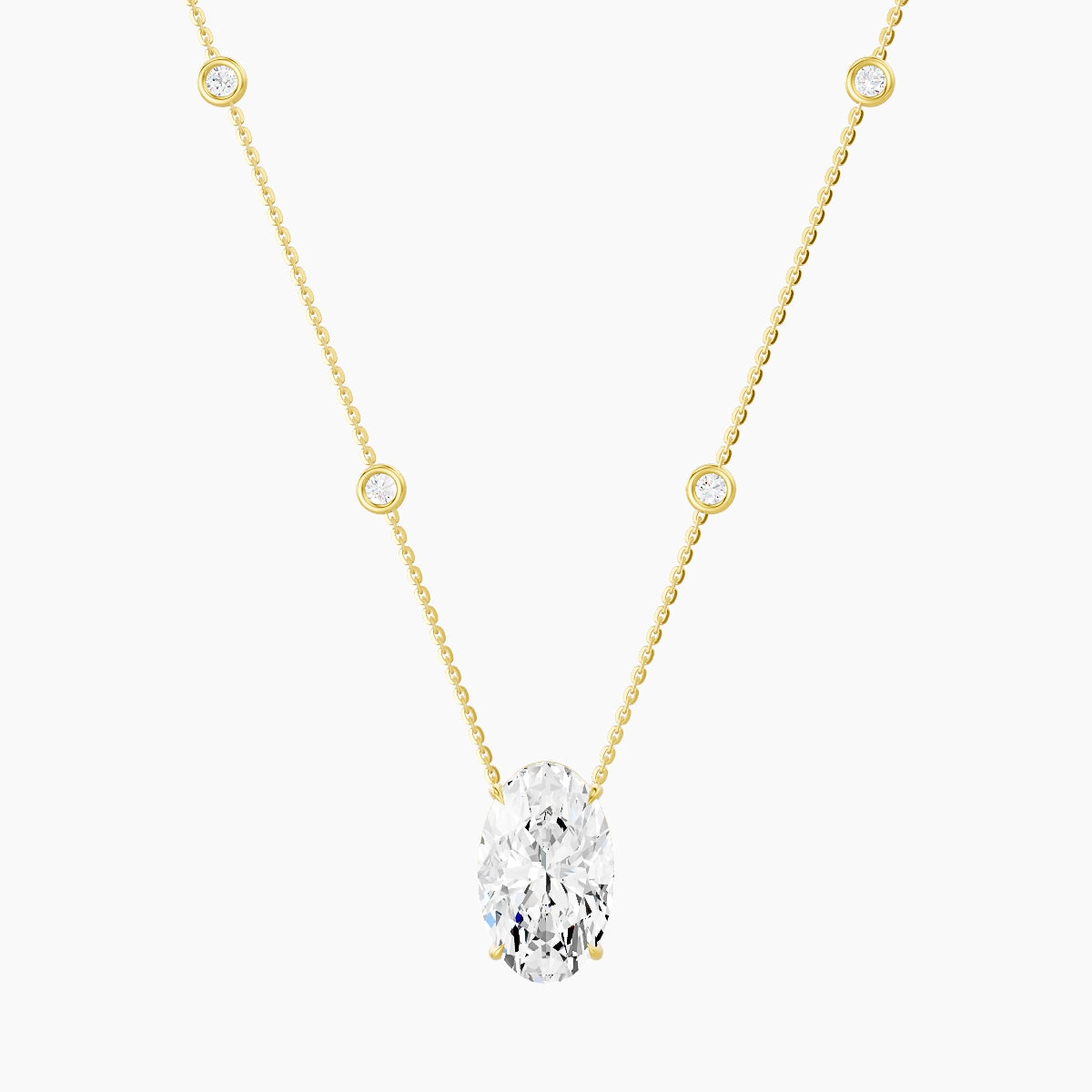 Solitaire with Sautoir | 18k Yellow Gold 5 ct White Lab Diamond Oval Pendant