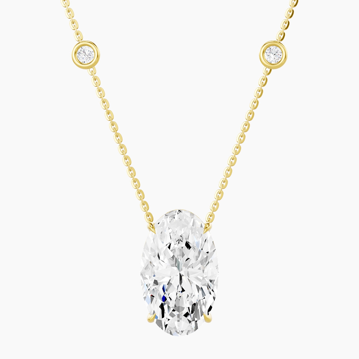 Solitaire with Sautoir | 18k Yellow Gold 5 ct White Lab Diamond Oval Pendant