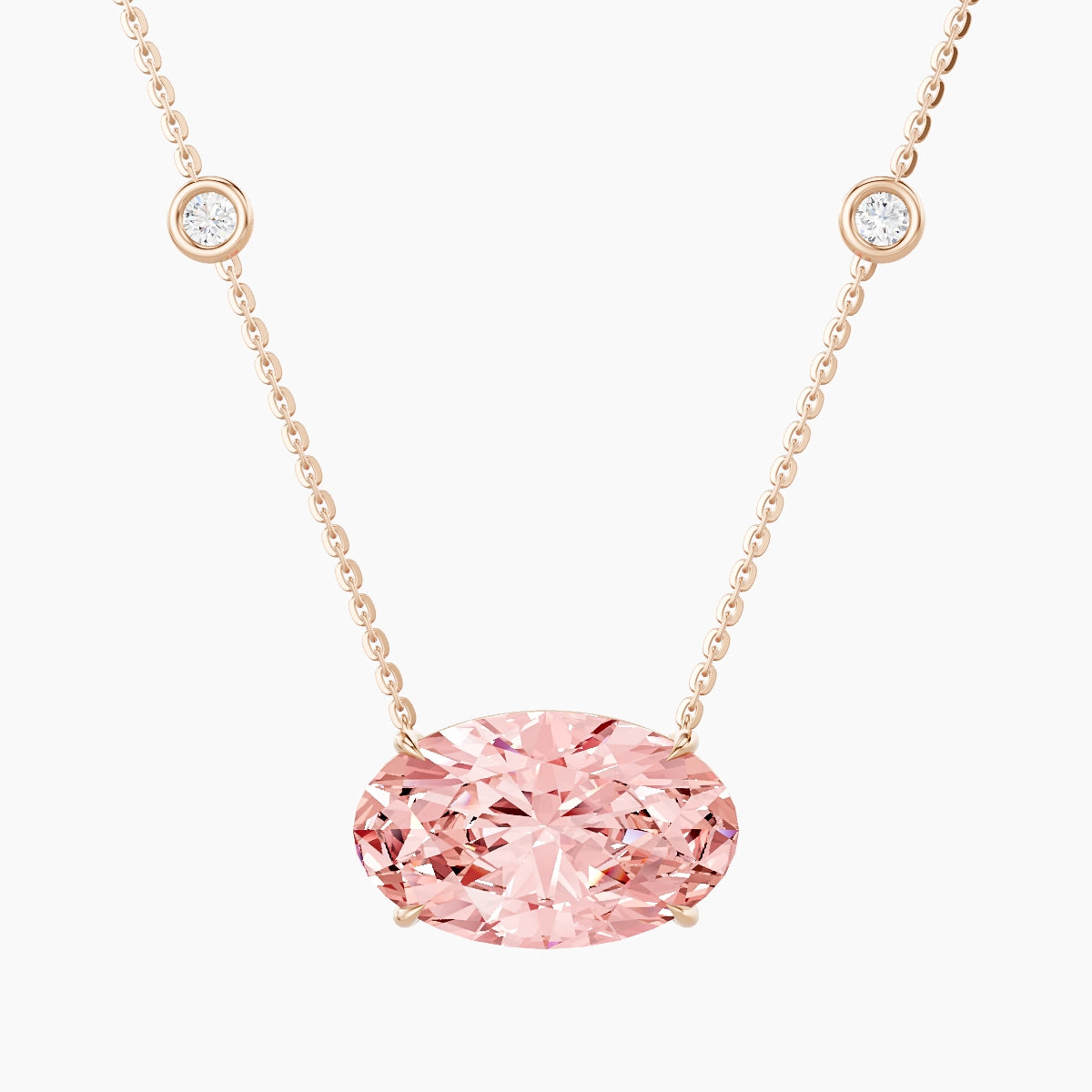 Solitaire with Sautoir | 18k Rose Gold 5 ct Pink Lab Diamond Oval Pendant