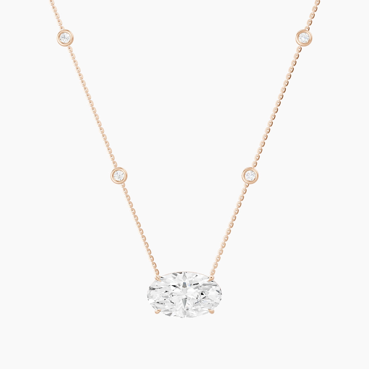 Solitaire with Sautoir | 18k Rose Gold 5 ct White Lab Diamond Oval Pendant