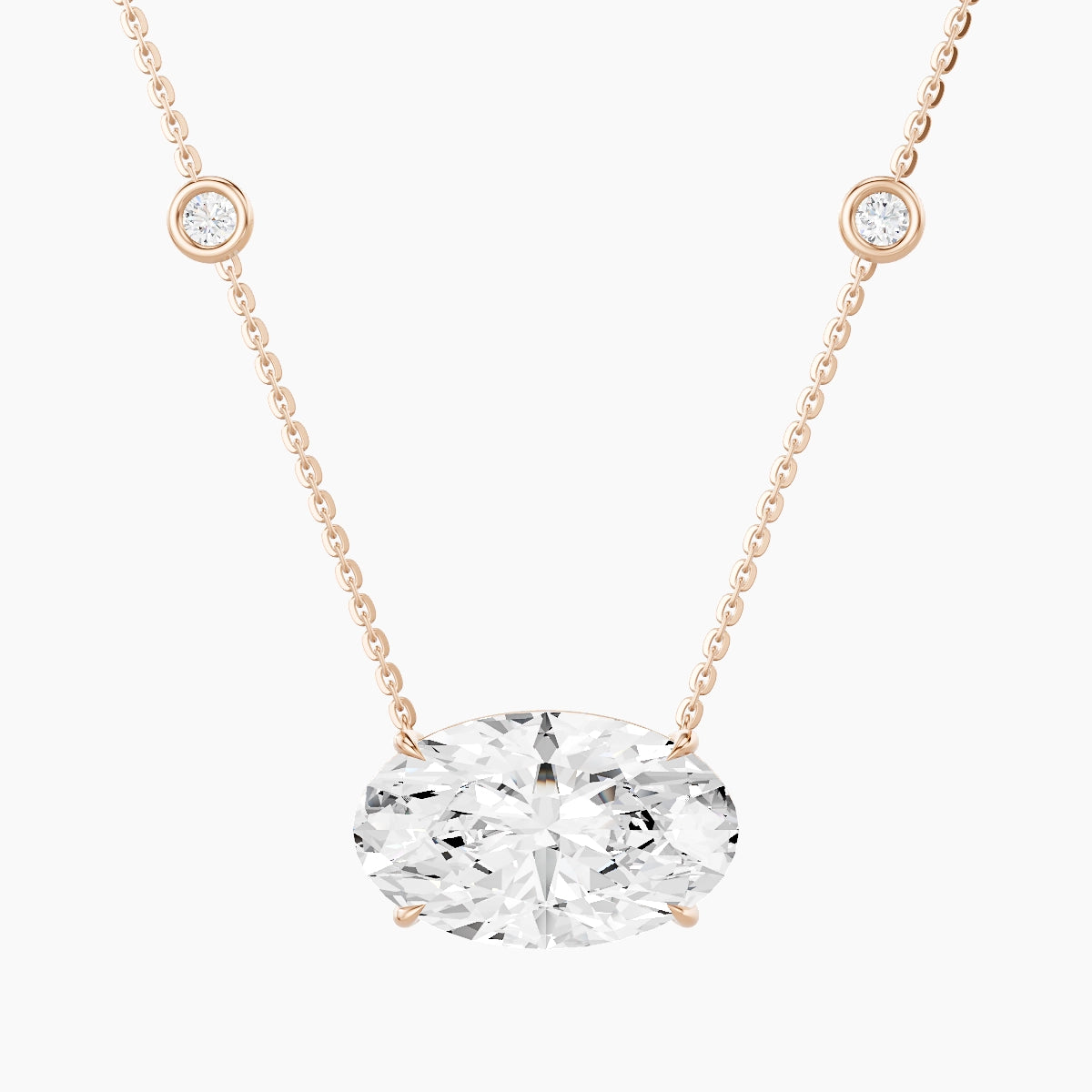 Solitaire with Sautoir | 18k Rose Gold 5 ct White Lab Diamond Oval Pendant