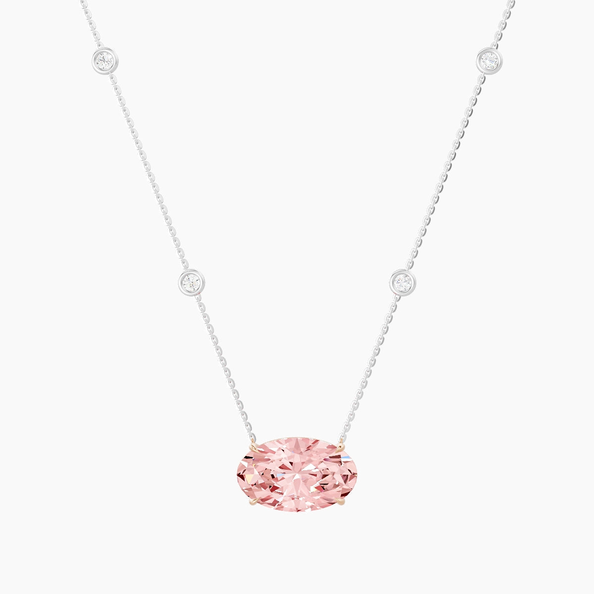 Solitaire with Sautoir | 18k White & Rose Gold 5 ct Pink Lab Diamond Oval Pendant