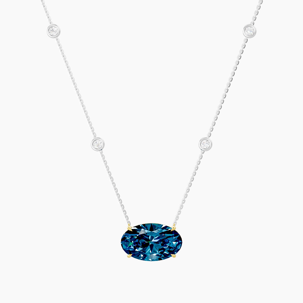 Solitaire with Sautoir | 18k White & Yellow Gold 5 ct Blue Lab Diamond Oval Pendant