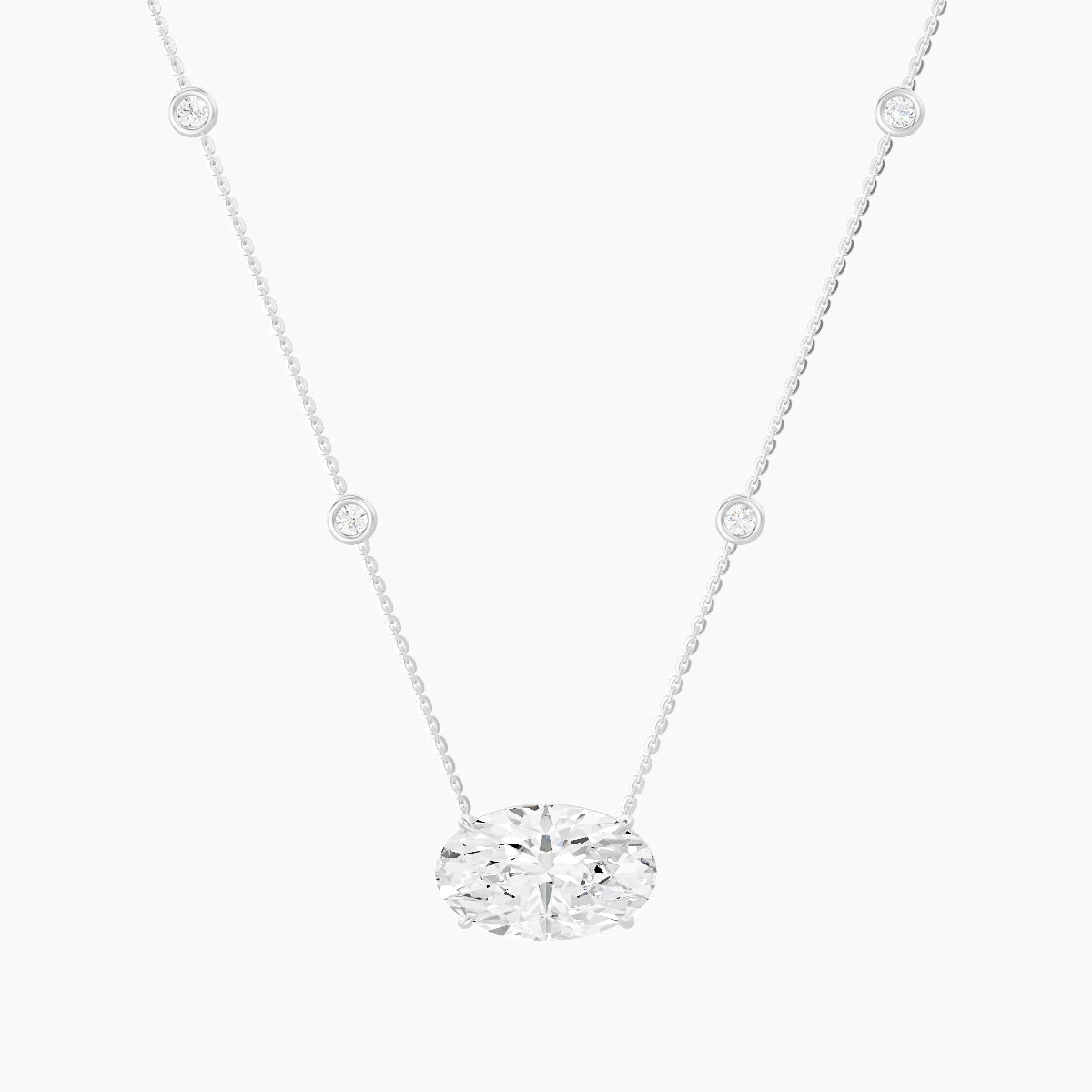 Solitaire with Sautoir | 18k White Gold 5 ct White Lab Diamond Oval Pendant