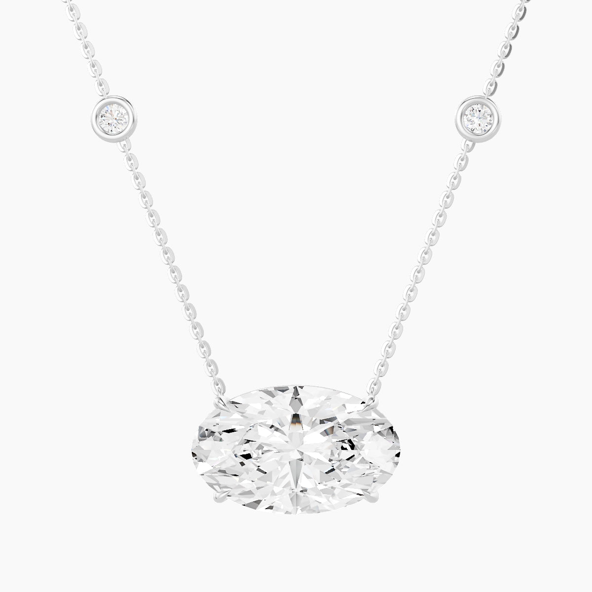 Solitaire with Sautoir | 18k White Gold 5 ct White Lab Diamond Oval Pendant