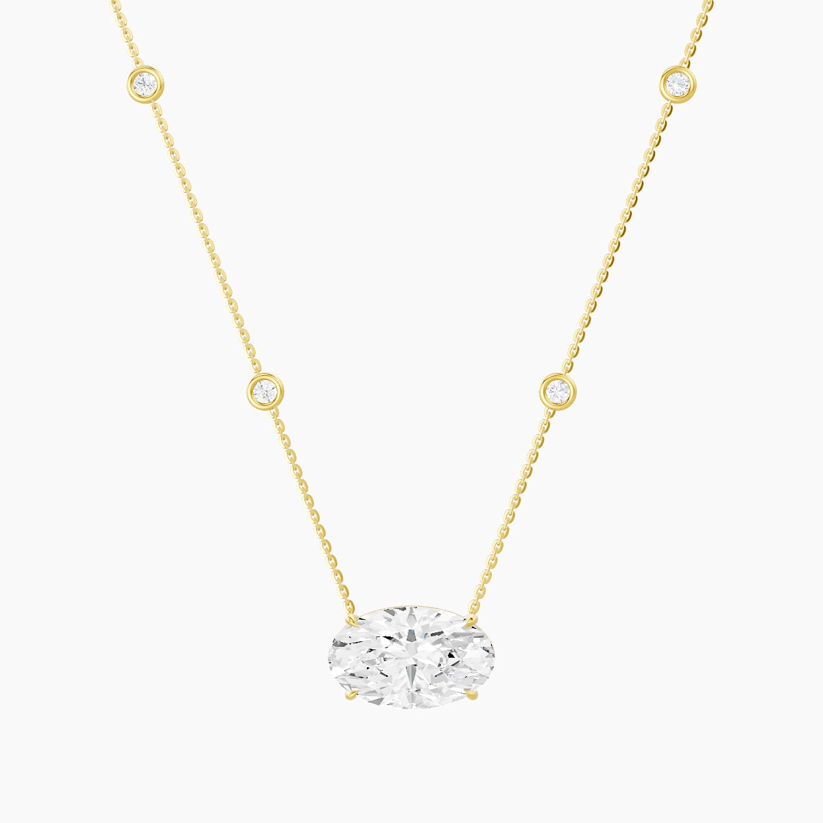 Solitaire with Sautoir | 18k Yellow Gold 5 ct White Lab Diamond Oval Pendant