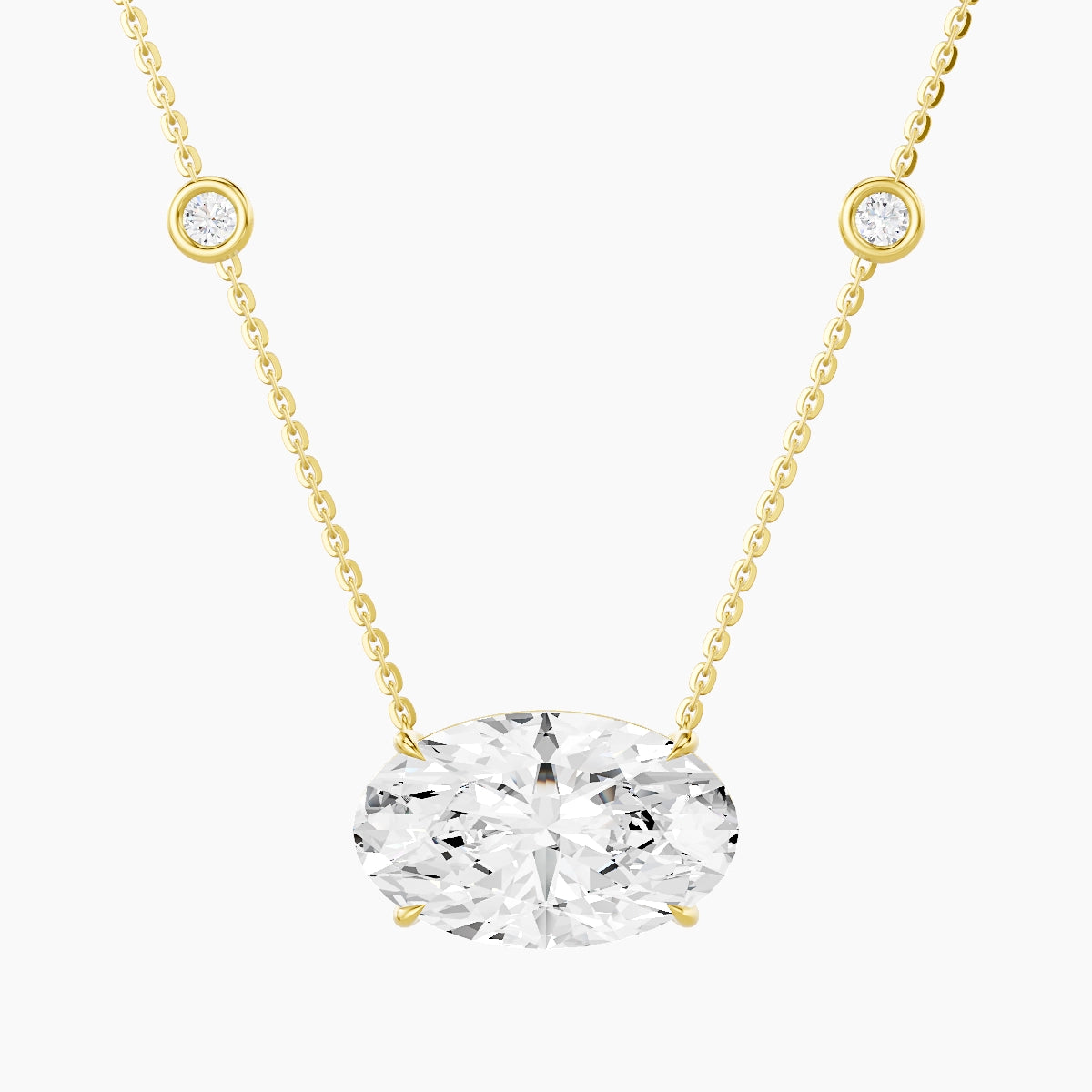 Solitaire with Sautoir | 18k Yellow Gold 5 ct White Lab Diamond Oval Pendant