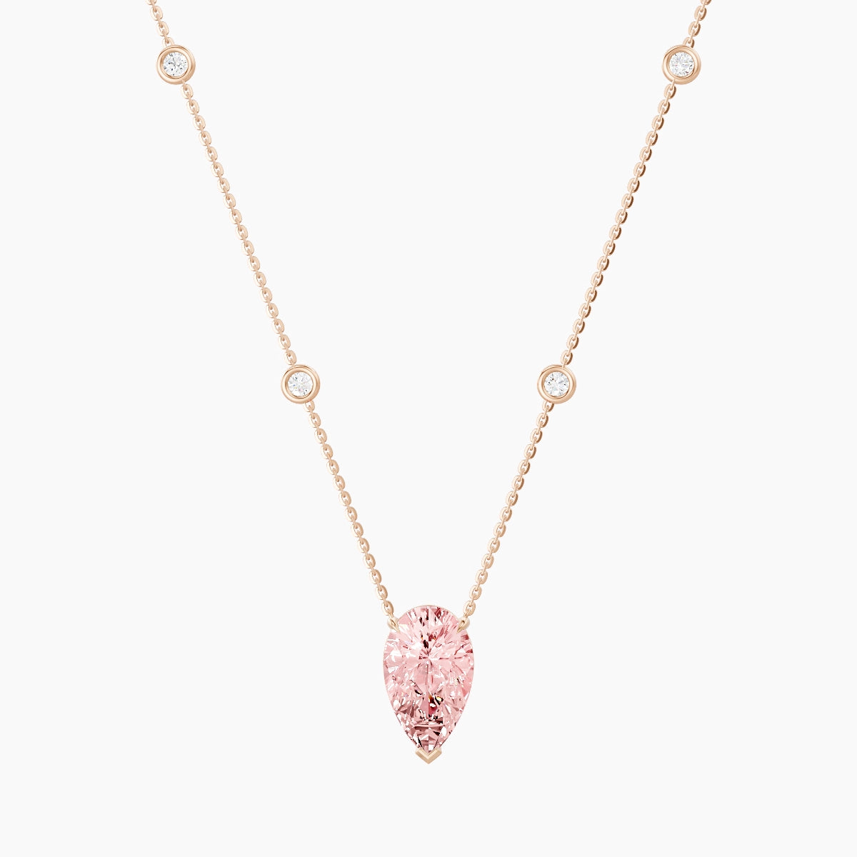 Solitaire with Sautoir | 18k Rose Gold 3 ct Pink Lab Diamond Pear Pendant