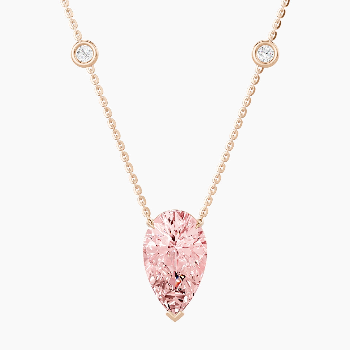 Solitaire with Sautoir | 18k Rose Gold 3 ct Pink Lab Diamond Pear Pendant