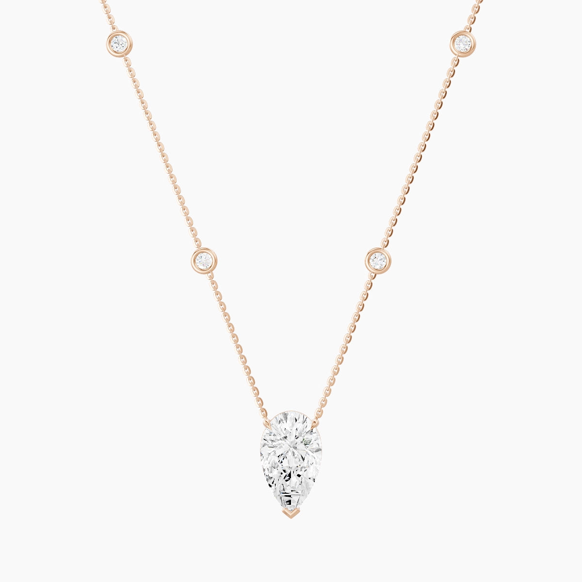 Solitaire with Sautoir | 18k Rose Gold 3 ct White Lab Diamond Pear Pendant