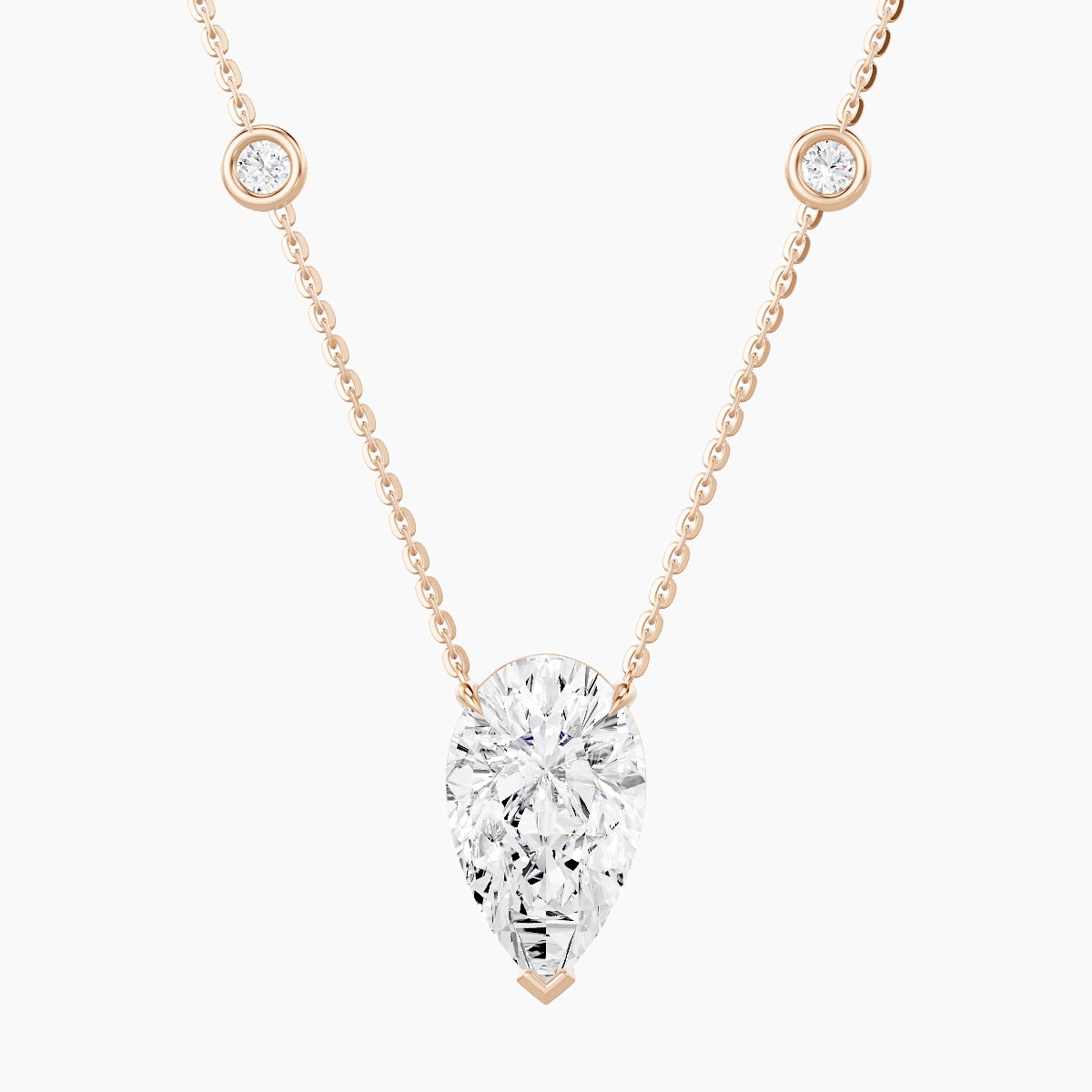 Solitaire with Sautoir | 18k Rose Gold 3 ct White Lab Diamond Pear Pendant
