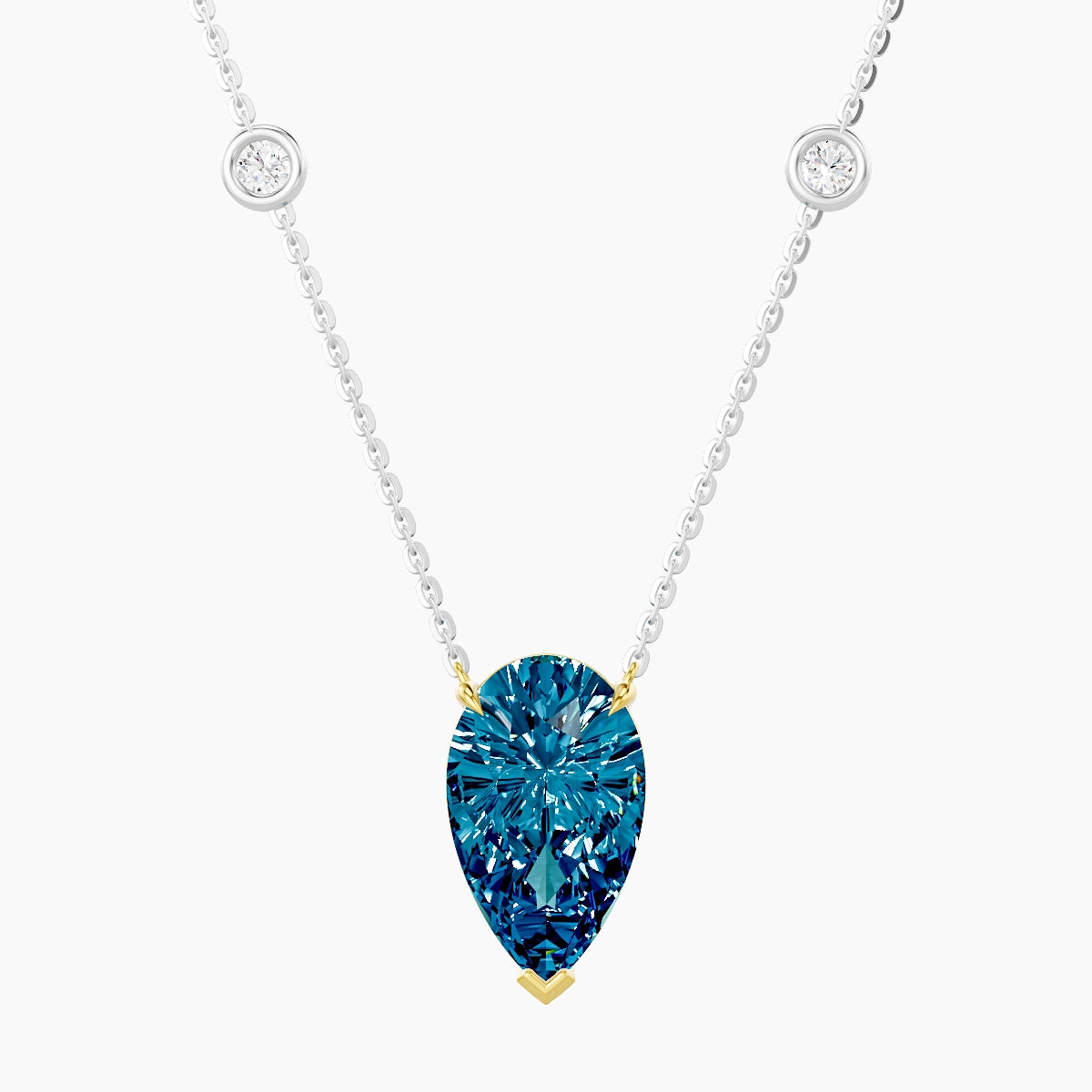 Solitaire with Sautoir | 18k White & Yellow Gold 3 ct Blue Lab Diamond Pear Pendant