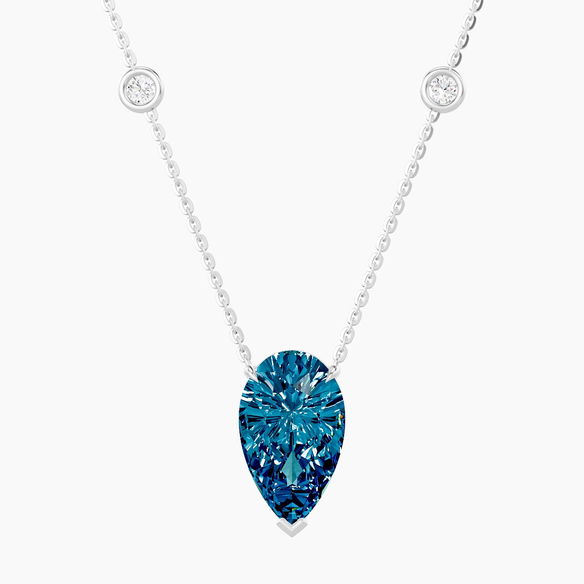 Solitaire with Sautoir | 18k White Gold 3 ct Blue Lab Diamond Pear Pendant