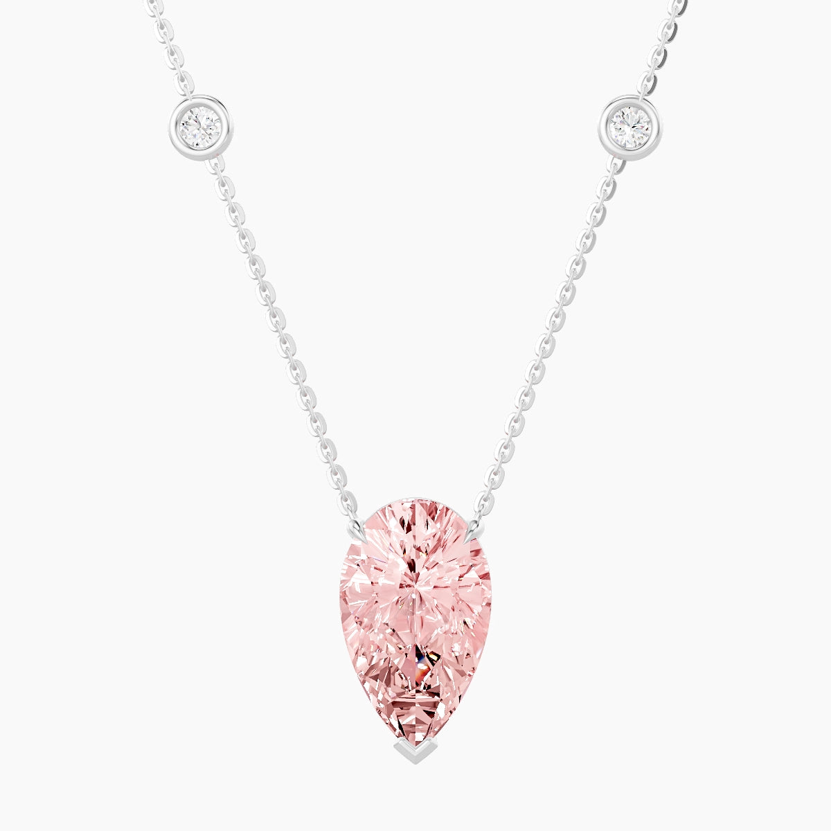 Solitaire with Sautoir | 18k White Gold 3 ct Pink Lab Diamond Pear Pendant