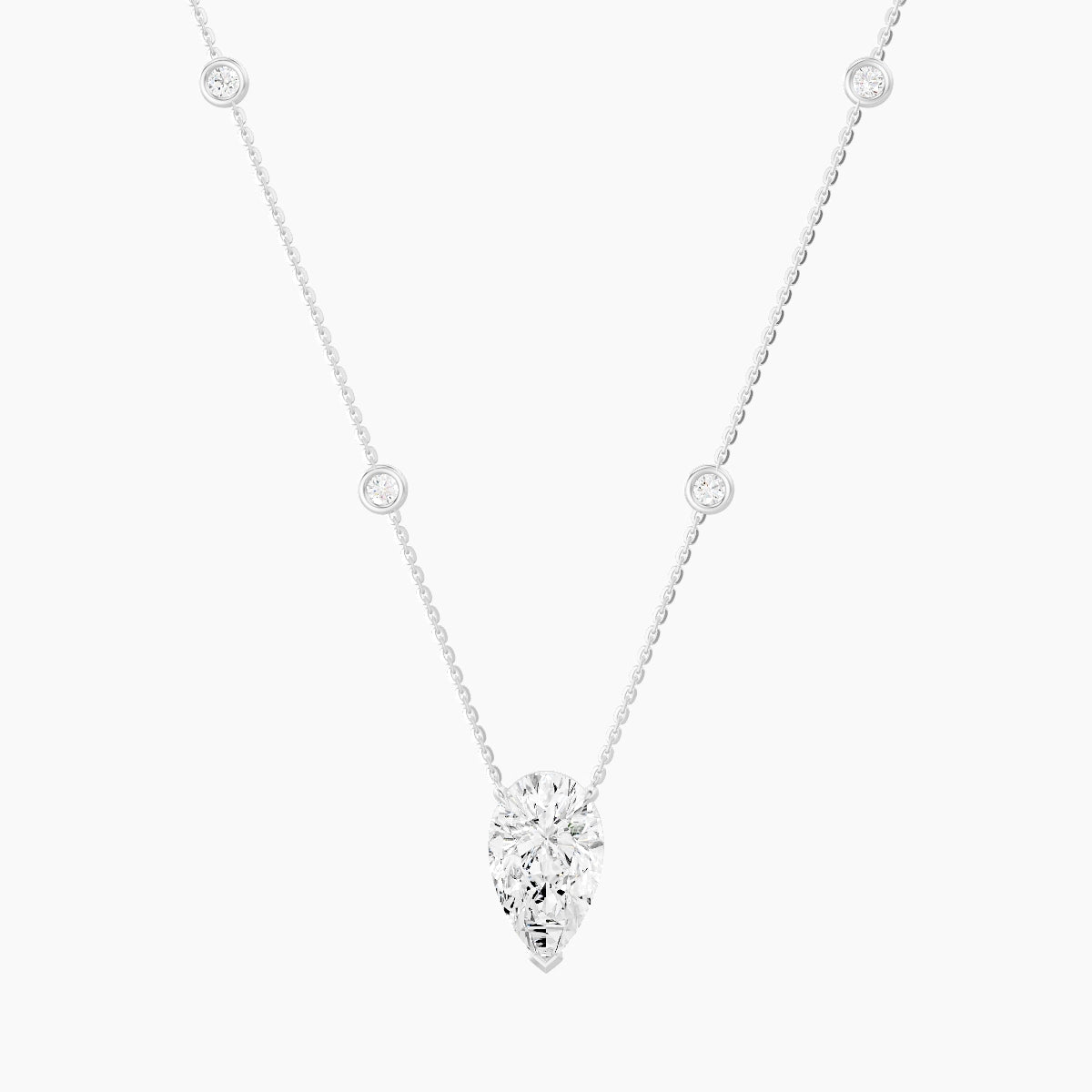 Solitaire with Sautoir | 18k White Gold 3 ct White Lab Diamond Pear Pendant