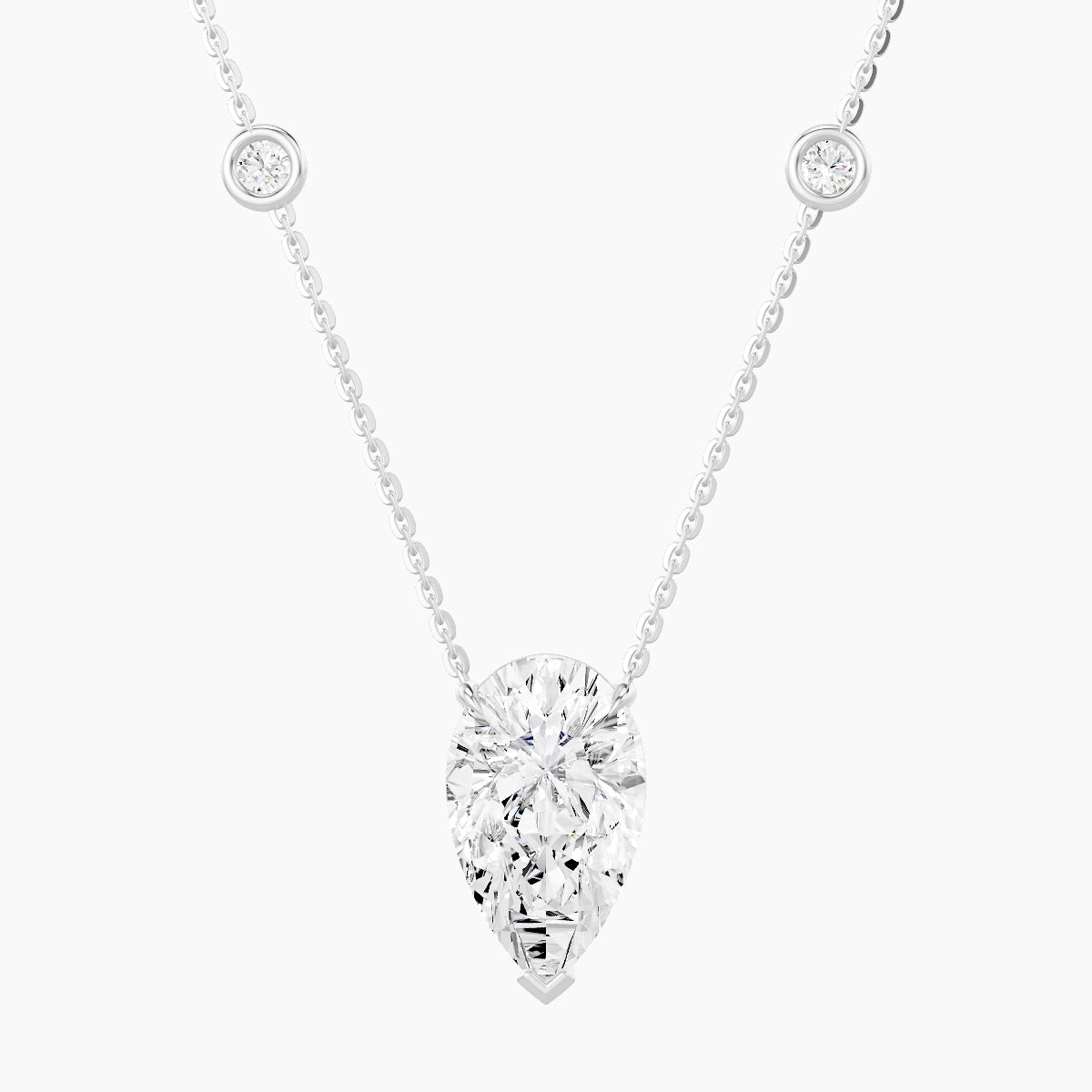 Solitaire with Sautoir | 18k White Gold 3 ct White Lab Diamond Pear Pendant