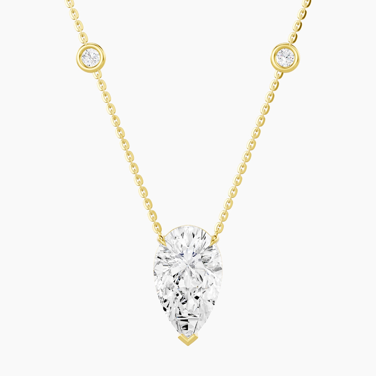 Solitaire with Sautoir | 18k Yellow Gold 3 ct White Lab Diamond Pear Pendant