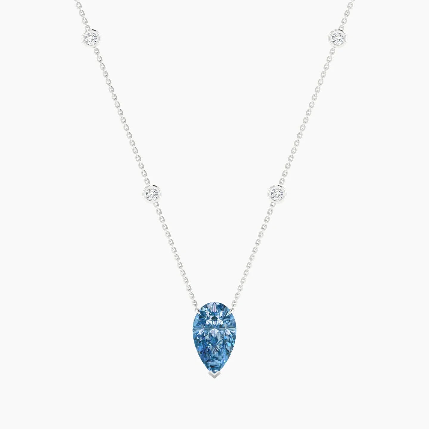 Solitaire with Sautoir | 18k White Gold 3 ct Blue Lab Diamond Pear Cut Pendant