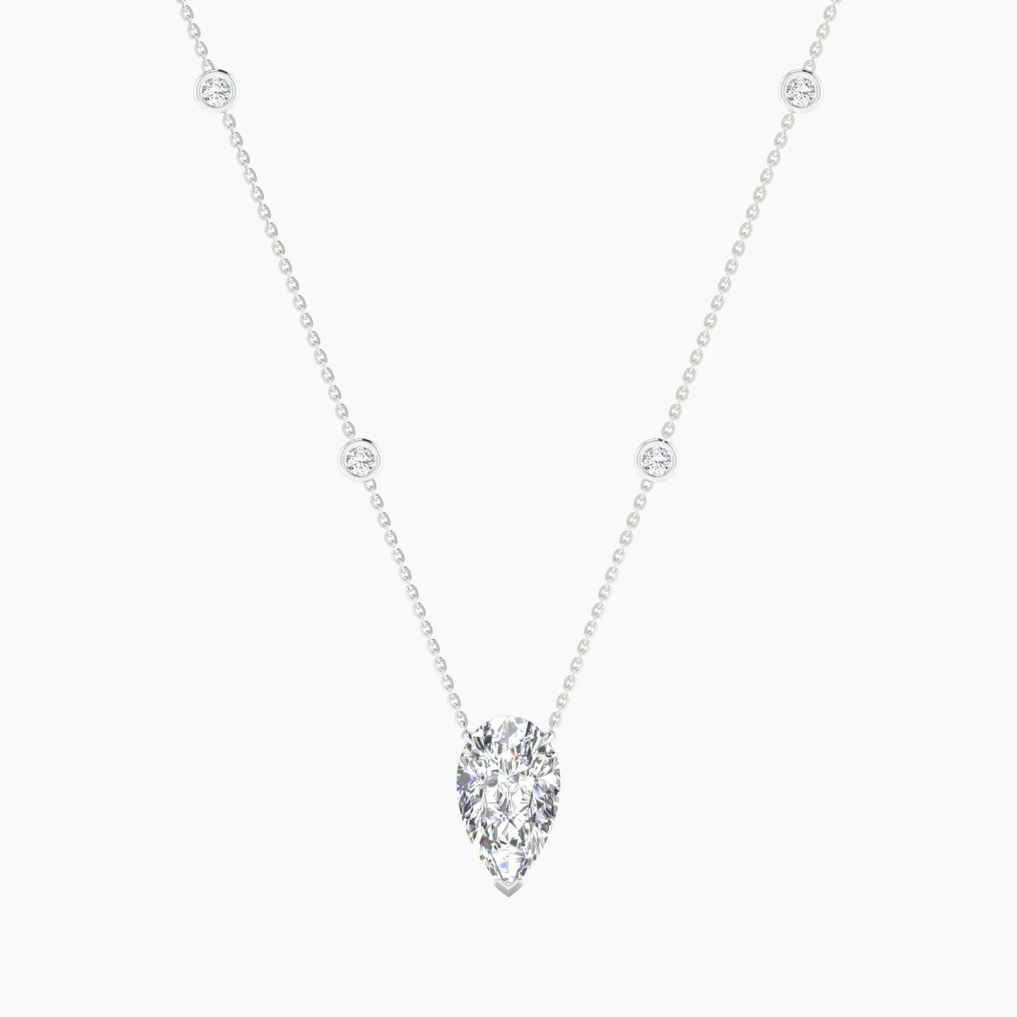 Solitaire with Sautoir | 18k White Gold 3 ct Lab Diamond Pear Cut Pendant