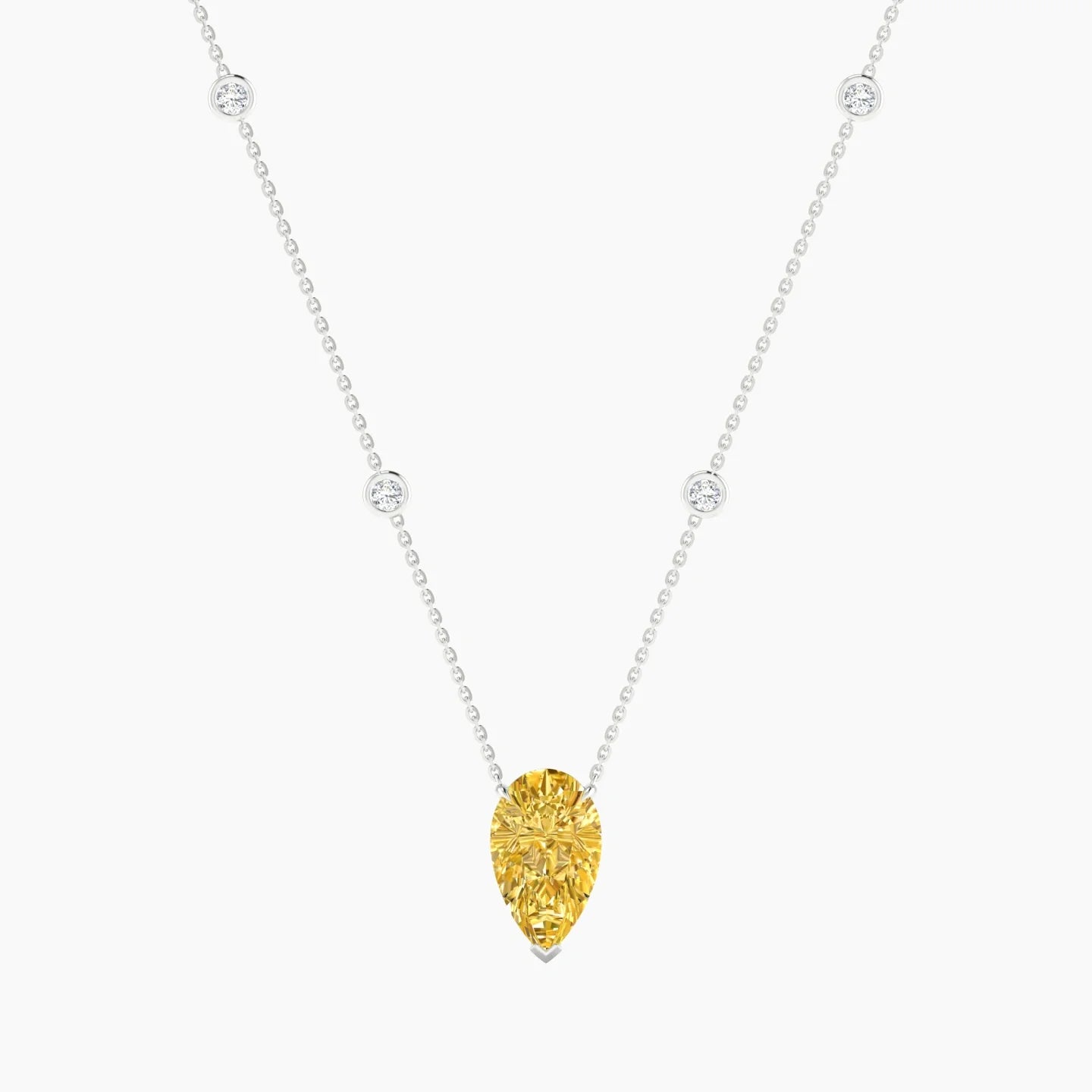 Solitaire with Sautoir | 18k White Gold 3 ct Yellow Lab Diamond Pear Cut Pendant