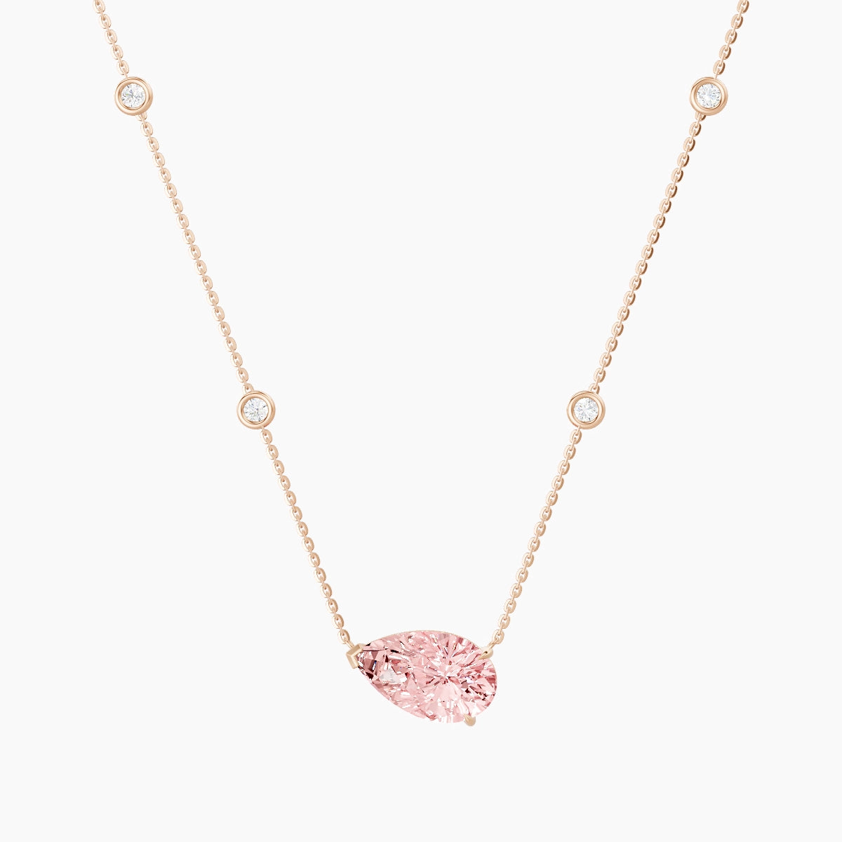 Solitaire with Sautoir | 18k Rose Gold 3 ct Pink Lab Diamond Pear Pendant