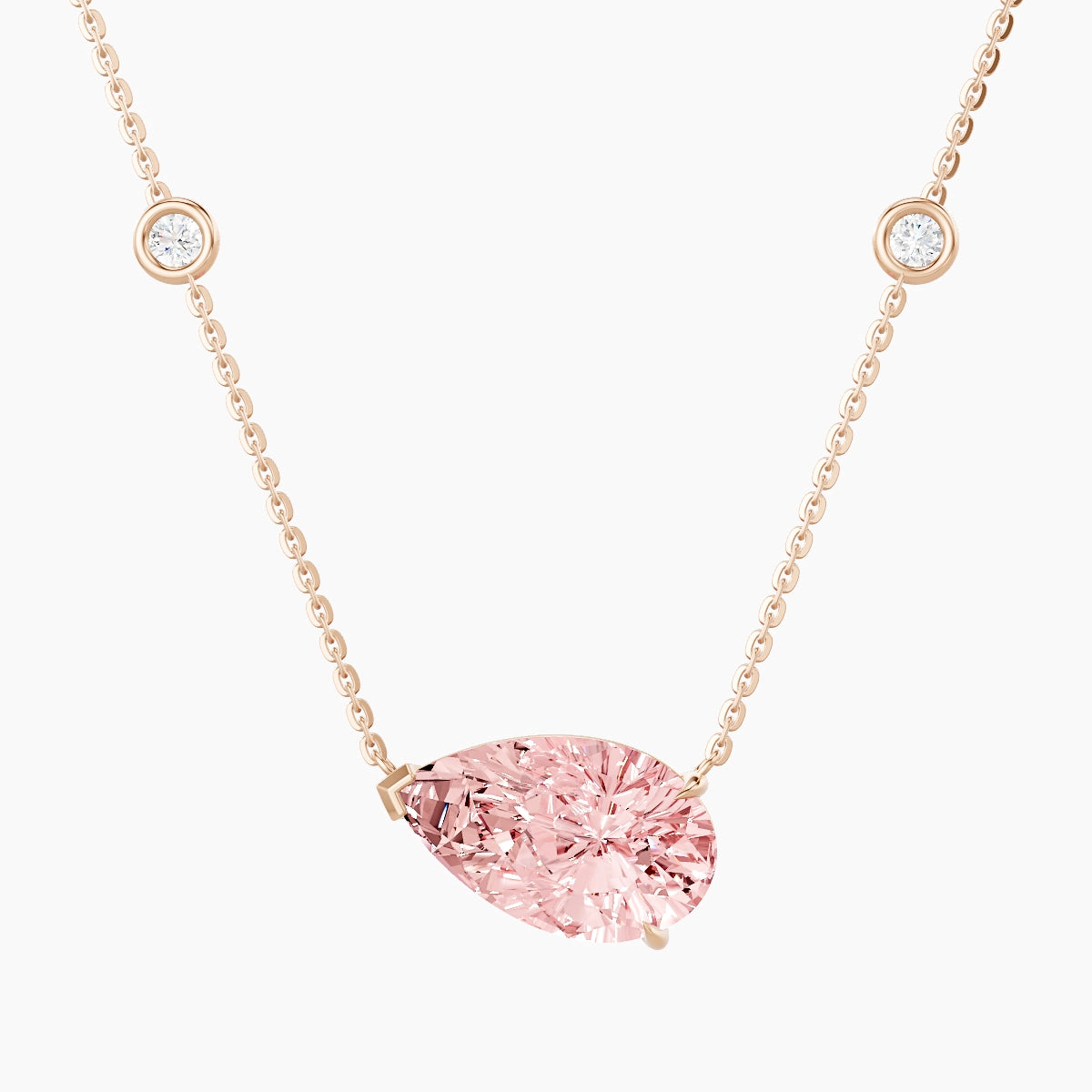 Solitaire with Sautoir | 18k Rose Gold 3 ct Pink Lab Diamond Pear Pendant