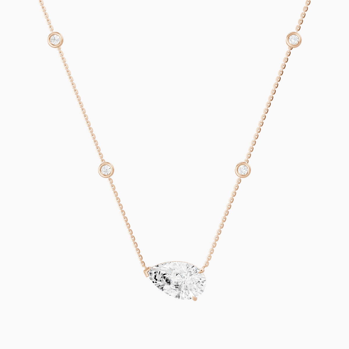 Solitaire with Sautoir | 18k Rose Gold 3 ct White Lab Diamond Pear Pendant