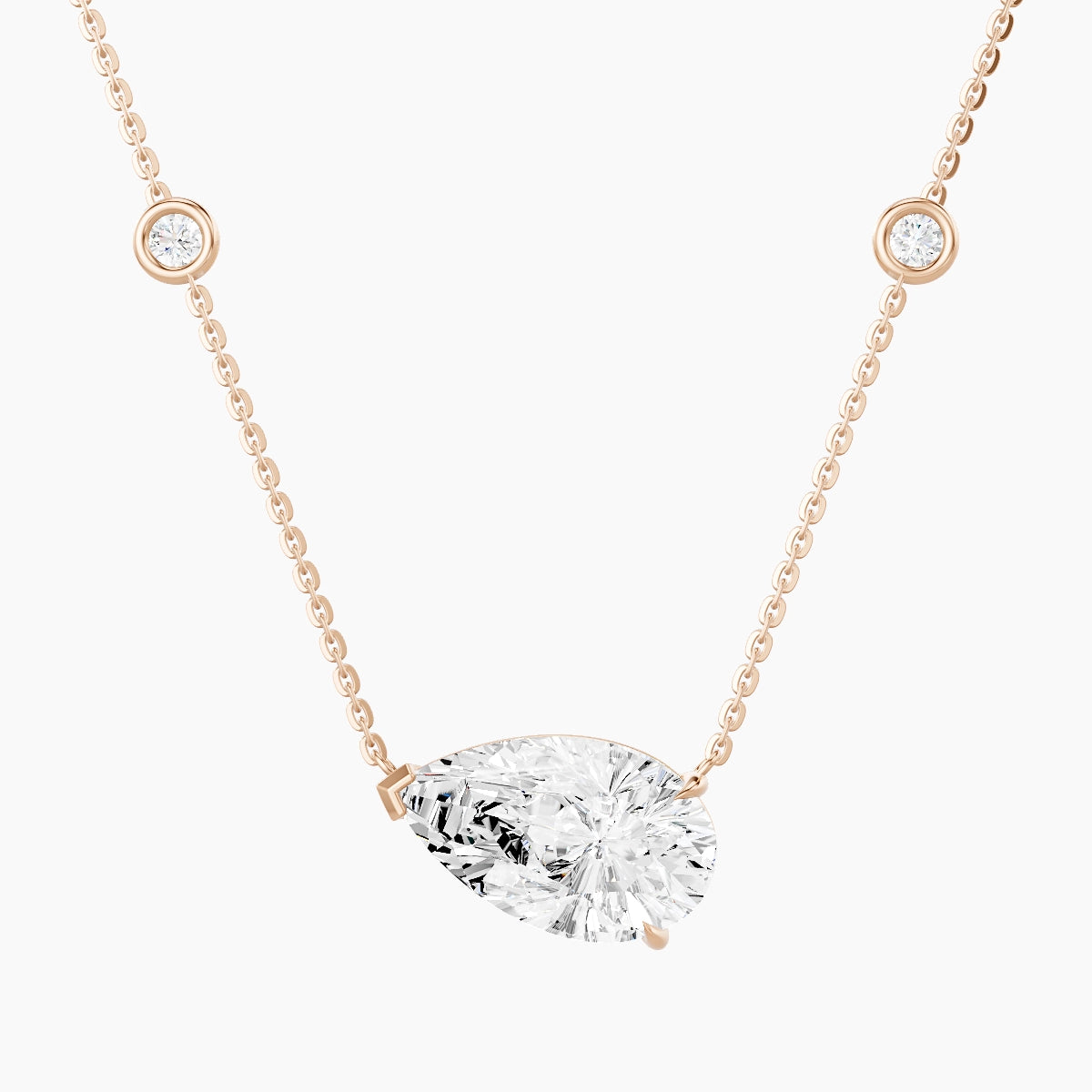 Solitaire with Sautoir | 18k Rose Gold 3 ct White Lab Diamond Pear Pendant