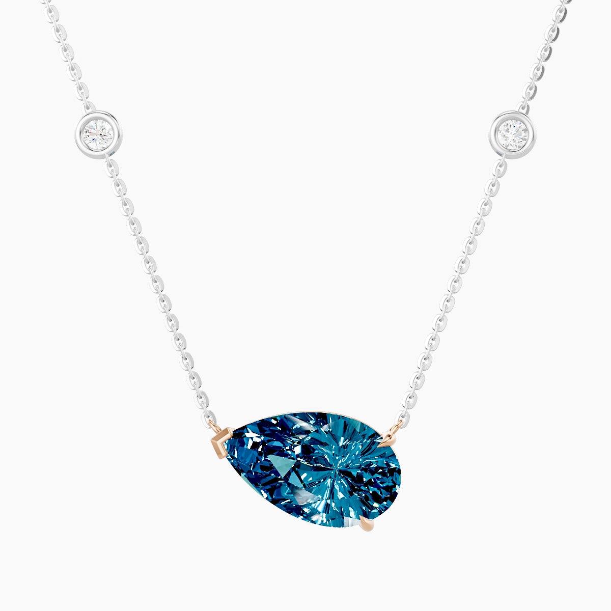 Solitaire with Sautoir | 18k White & Rose Gold 3 ct Blue Lab Diamond Pear Pendant