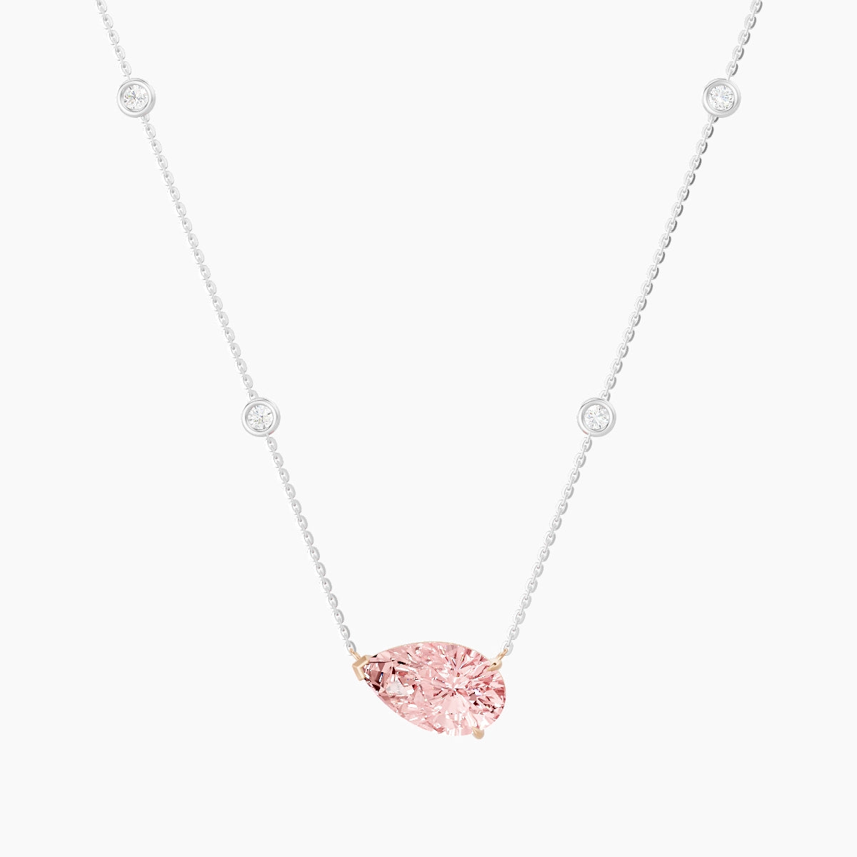 Solitaire with Sautoir | 18k White & Rose Gold 3 ct Pink Lab Diamond Pear Pendant