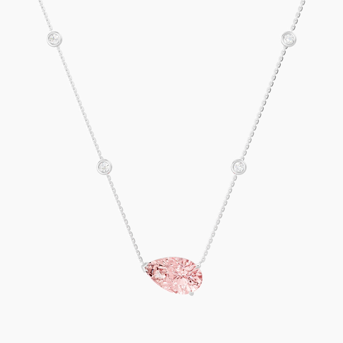 Solitaire with Sautoir | 18k White Gold 3 ct Pink Lab Diamond Pear Pendant