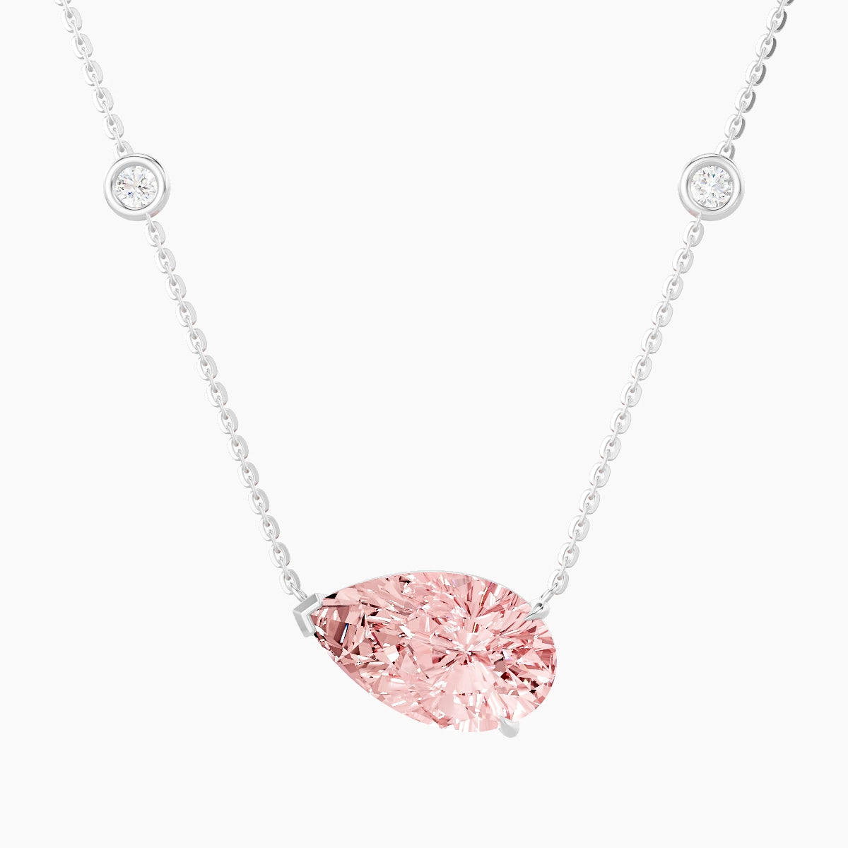 Solitaire with Sautoir | 18k White Gold 3 ct Pink Lab Diamond Pear Pendant