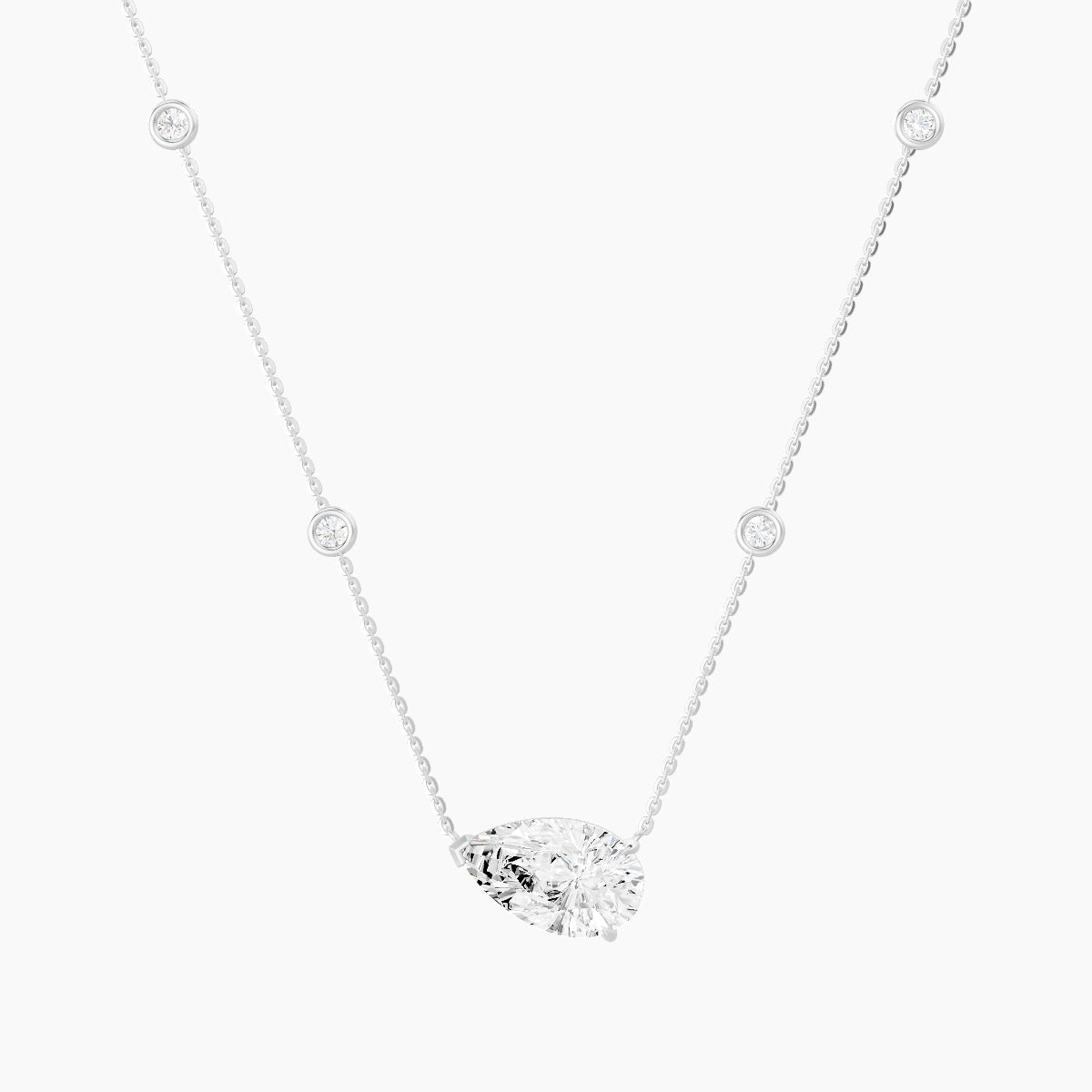 Solitaire with Sautoir | 18k White Gold 3 ct White Lab Diamond Pear Pendant