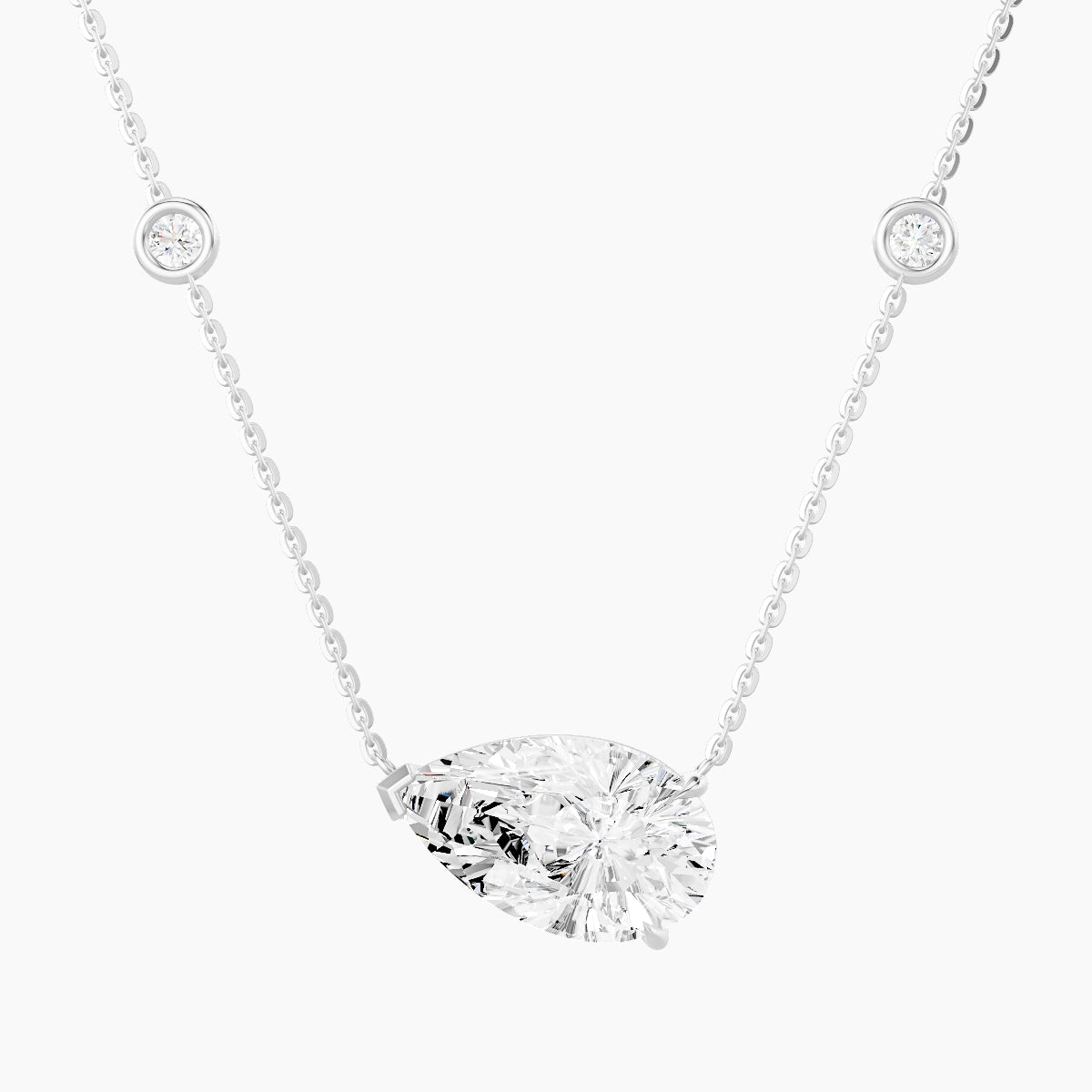 Solitaire with Sautoir | 18k White Gold 3 ct White Lab Diamond Pear Pendant