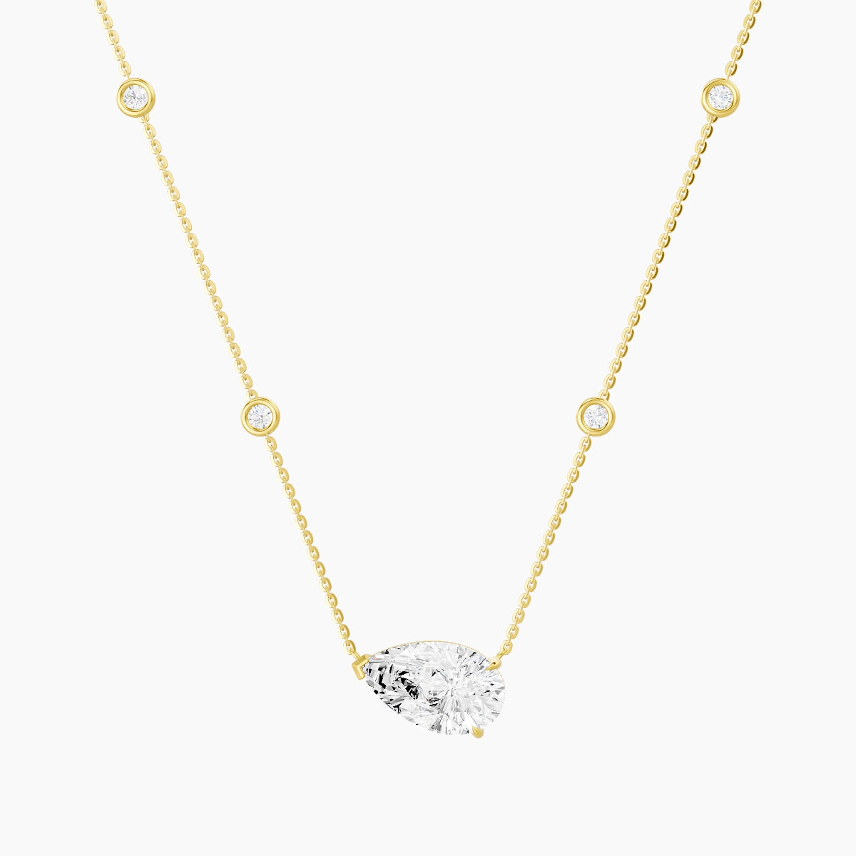 Solitaire with Sautoir | 18k Yellow Gold 3 ct White Lab Diamond Pear Pendant