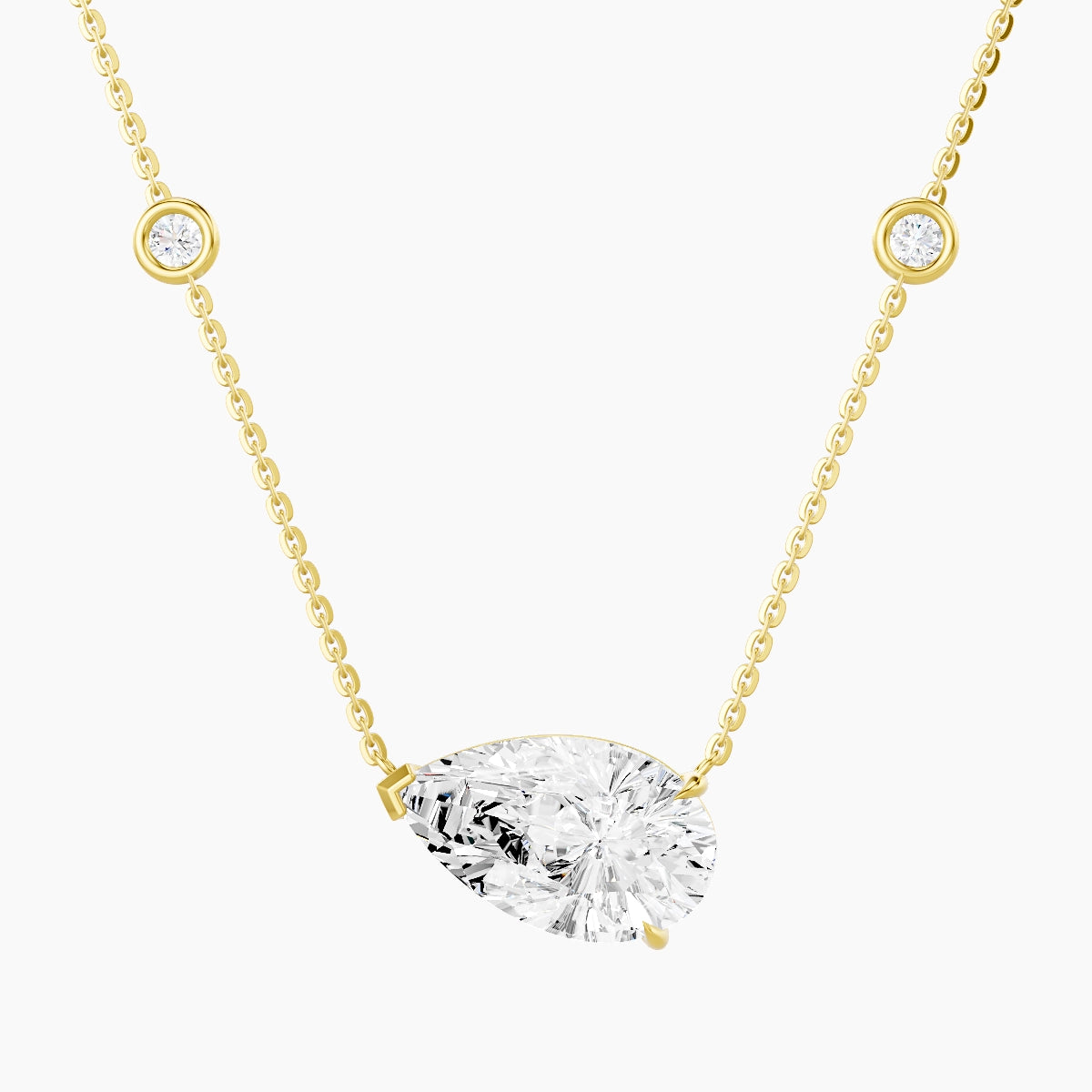 Solitaire with Sautoir | 18k Yellow Gold 3 ct White Lab Diamond Pear Pendant