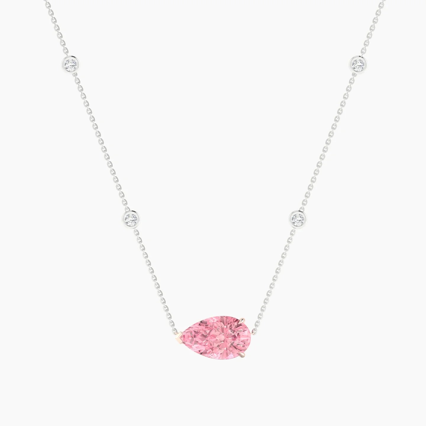 Solitaire with Sautoir | 18k White & Rose Gold 3 ct Pink Lab Diamond Pear Cut Pendant